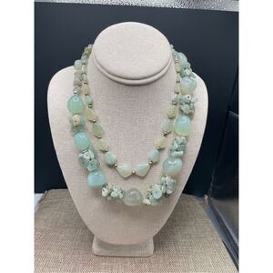 2 Vintage Hand Crafted Necklaces Jade and Quartz Beaded